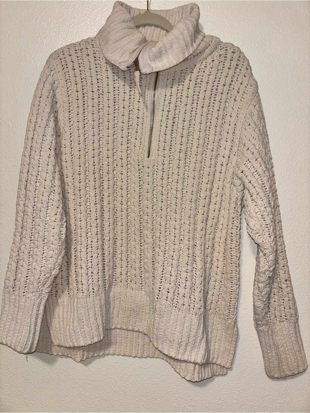 aerie Cream Cable-Knit Half-Zip Turtleneck Pullover - Picture 2 of 7